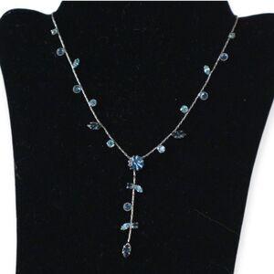 Coralee Dark Silver & Blue-Toned Gemstone Vine Leaves Statement Necklace 13"
